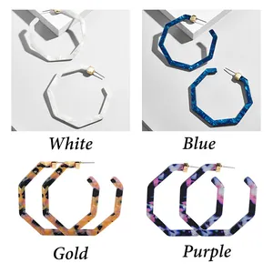 Collezione di orecchini a cerchio geometrici in acrilico bianco, blu, oro e viola