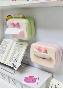 Wandmontierte Taschentuchboxen im Cremestil mit dekorativer Schleife in Pastellfarben