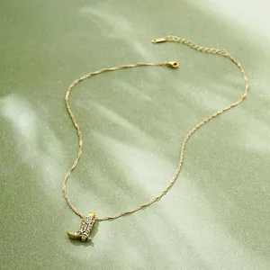 Vintage 18K gold plated stainless steel cowboy boot pendant necklace with rhinestones