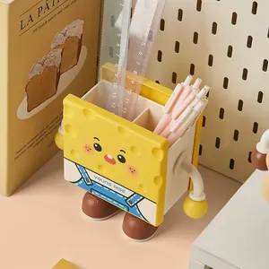 Cute cartoon cheese shaped pen holder and multifunctional desktop organizer for students