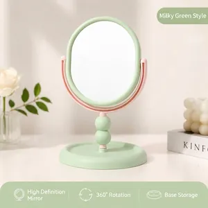 Miroir de maquillage vert lait avec rotation à 360 degrés et base de rangement pratique