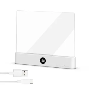 Detail view of the LED flat book light base with display and USB-C charging cable