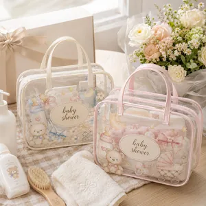 Elegant transparent PVC baby shower gift bags with cute bear and moon prints for travel