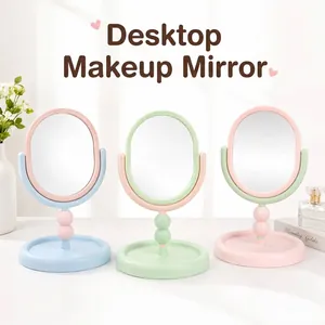 Miroir de Maquillage de Bureau Rotatif Style Ins Avec Base de Rangement Miroir Cosmétique Rond Haute Définition Pour Décoration de Chambre