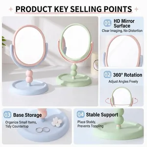 Miroir de maquillage mignon rotatif à 360 degrés avec plateau de rangement