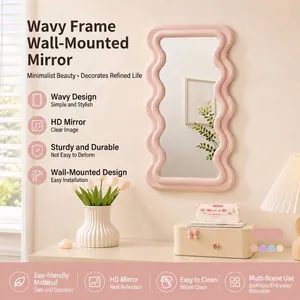 Nordic Wavy Border Wall Mounted Makeup Mirror Cream Style Decorative Plastic Mirror For Bedroom Bathroom High Definition Silver Mirror