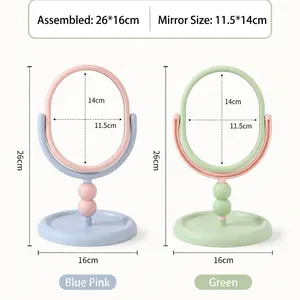 Miroir de maquillage pivotant à 360 degrés avec base de rangement en tons pastels
