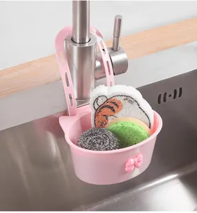 Panier de vidange rose suspendu pour évier de cuisine avec nœud pour éponges