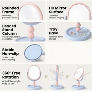 Miroir de maquillage de bureau rotatif à 360 degrés avec plateau de rangement et pied