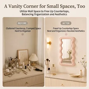 Cream-colored wavy wall-mounted mirror for minimalist home decor and dressing table