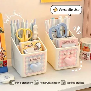 Cute heart-shaped desktop stationery organizer for pens and office supplies storage