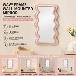 Elegant Nordic cream pink wavy frame wall-mounted mirror for bedroom and bathroom decor