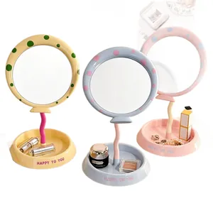 Cute balloon-style desktop makeup mirror with storage base tray in assorted pastel colors