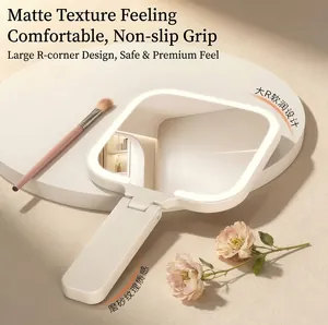 Tragbarer quadratischer LED-Make-up-Spiegel mit Klappgriff und mattem Oberflächenfinish