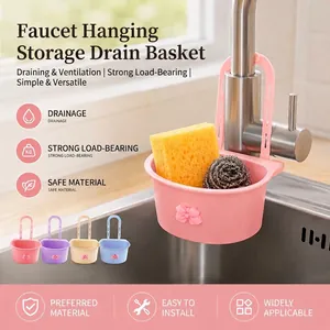 Panier de Vidange Suspendu pour Évier de Cuisine Support de Rangement de Robinet Réglable pour Éponge Épurateur Organisateur de Savon de Salle de Bain Nœud Papillon Plastique PP