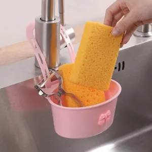 Panier d'égouttage suspendu rose pour évier de cuisine, porte-éponge eau