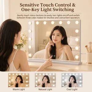 Specchio da Trucco Hollywood LED Grande Specchio da Tavolo Con Lampadine Multiple Luminosità Regolabile Tre Modalità Luce Sensore Tattile Quadrato