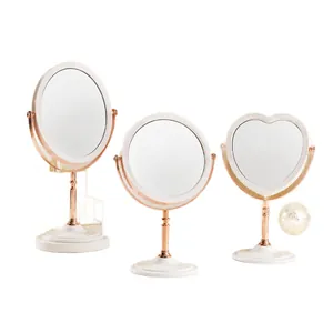Elegant rose gold double-sided tabletop makeup mirrors in heart and round vintage styles