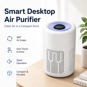 Smart white desktop air purifier for home and office with 360-degree air intake
