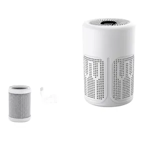 Portable desktop air purifier with HEPA replacement filter and white USB power cable