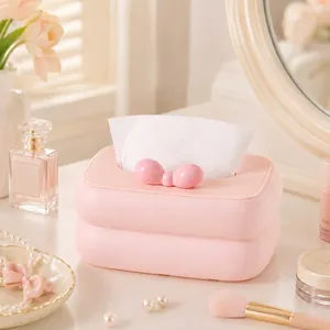 Eleganter rosa Schleifen-Taschentuchspender im Cream-Stil für Mädchentische