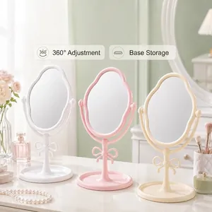 Schleife Desktop Schminkspiegel Mit Aufbewahrungsbasis Drehbarer Prinzessin Stil Kosmetikspiegel Für Schlafzimmer Deko