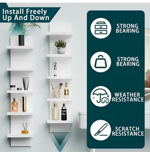 Modern white multi-layer vertical floating wall shelf for cosmetic and home storage