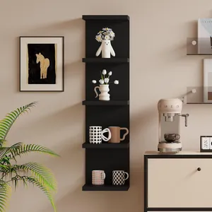 Modern 5 Tier Vertical Floating Shelves Wall Mounted Storage Rack PVC Wood Plastic Board Display Shelf for Home Office Decor