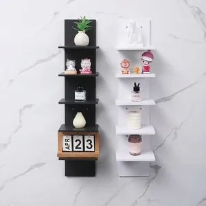 5-Tier minimalist floating wall shelves for home storage and decor, black and white