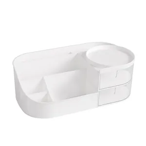 Weißer Schreibtisch-Make-up-Organizer mit klaren Schubladen und Fächern