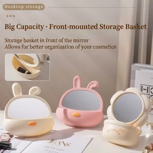 Süßer Cartoon Desktop Schminkspiegel Für Studenten Wohnheim Home Schlafzimmer HD Glas Kosmetikspiegel Mit Integrierter Aufbewahrung Stand Oder Wandbehang