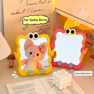 Cute Cartoon Big Eyes Desktop Makeup Mirror Wave Edge Vanity Mirror With Stand Phone Holder Dormitory Bedroom Home Decor