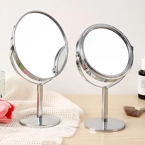 Miroir de Maquillage de Bureau Double Face Rotatif à 360 Degrés Cadre en Métal Art en Fer Miroir Princesse Rond Ovale Pour Chambre Salle de Bain
