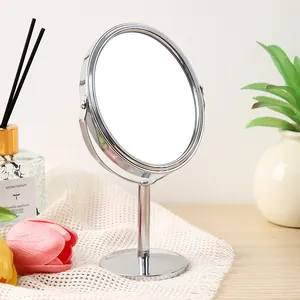 Miroir de maquillage de bureau pivotant double face minimaliste en chrome pour coiffeuse