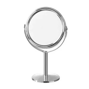 Miroir de maquillage rotatif double face professionnel pour table avec cadre rond chromé