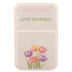 Compact portable folding makeup mirror featuring a tulip design and 'Love Yourself' quote