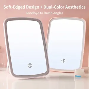 Specchio per Trucco a LED da Tavolo Con Luce Portatile Pieghevole Ricaricabile Controllo Touch Dimmerazione Continua Specchio Cosmetico per Dormitorio Casa