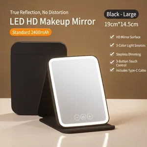 Tragbarer LED Make-up Spiegel mit PU Leder Hülle Faltbarer Beleuchteter Kosmetikspiegel Touch Steuerung Drei Lichtmodi Reise Schönheit Spiegel