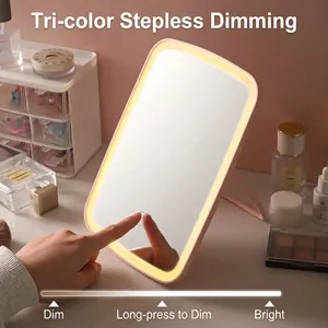 Specchio per trucco LED portatile con dimmerazione a tre colori e supporto pieghevole