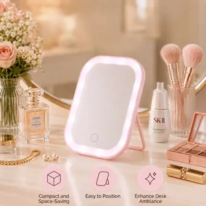 Desktop LED Schminkspiegel Mit Touchscreen 3 Lichtmodi Einstellbar Faltbar Tragbar USB Wiederaufladbarer Kosmetikspiegel