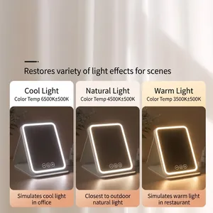 Faltbarer tragbarer LED-Kosmetikspiegel mit drei einstellbaren Lichtfarbtemperaturen