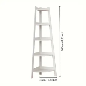 Étagère d'angle blanche à 5 niveaux avec dimensions 106 cm de hauteur et 30 cm de largeur