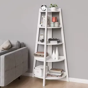 Étagère d'Angle Nordique à 5 Niveaux Bibliothèque en Échelle PVC Porte-Fleurs Multifonctionnel Blanc
