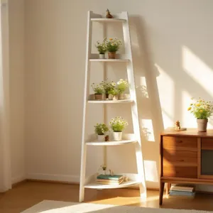Étagère d'angle échelle blanche de style nordique avec pots de fleurs décoratifs au soleil