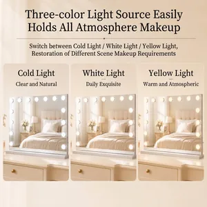 Specchio per trucco a LED rettangolare con 3 modalità di luce e lampadine Hollywood