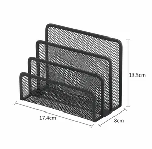 Black metal mesh desk file organizer with dimensions 17.4cm width and 13.5cm height
