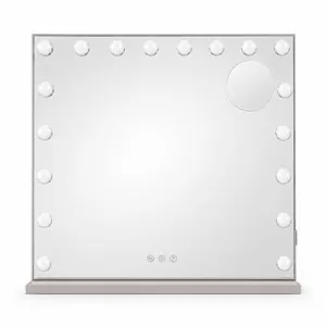 Specchio da trucco quadrato professionale con 15 lampadine a LED e comandi touch