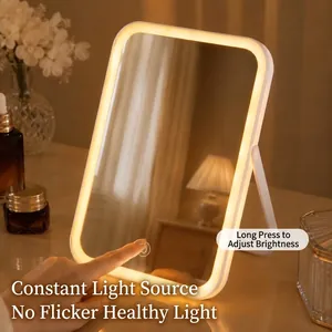 Professional desktop LED makeup mirror with warm constant light source and touch control sensor