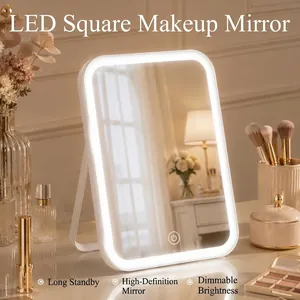Portable LED makeup mirror with adjustable brightness for elegant desktop vanity use