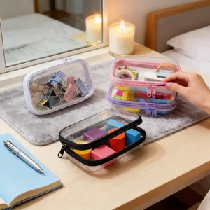 Set aus transparenten Kosmetiktaschen mit Reißverschluss für Schreibtisch und Reisen